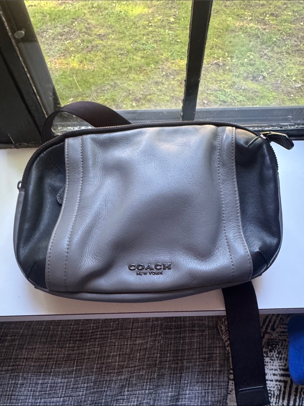 Coach Two-Tone Gray and Black Leather Belt Bag